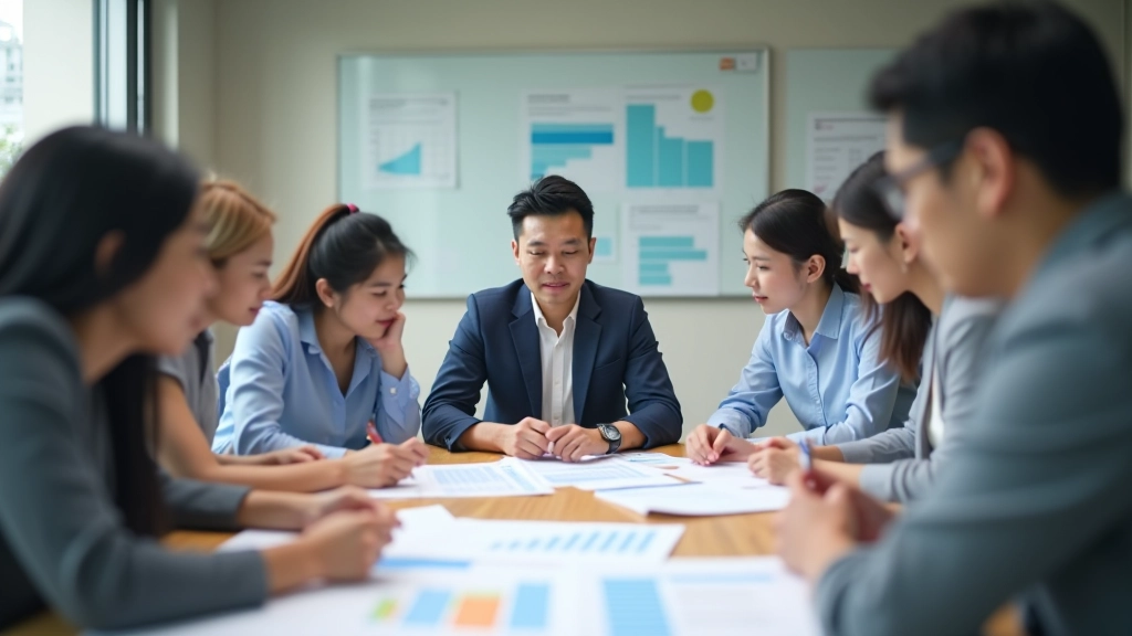 Team of young professionals in financial planning workshop