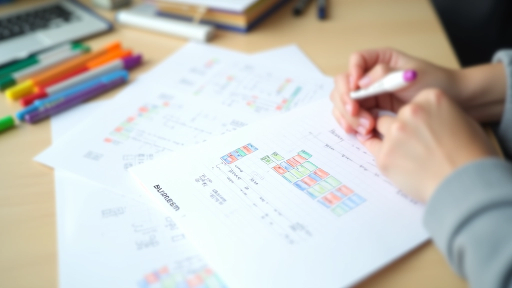 Handwritten budget breakdown on paper with colored markers, percentages and categories clearly labeled