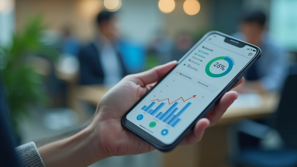 Person reviewing financial progress on phone screen with positive growth chart and achievement notification visible
